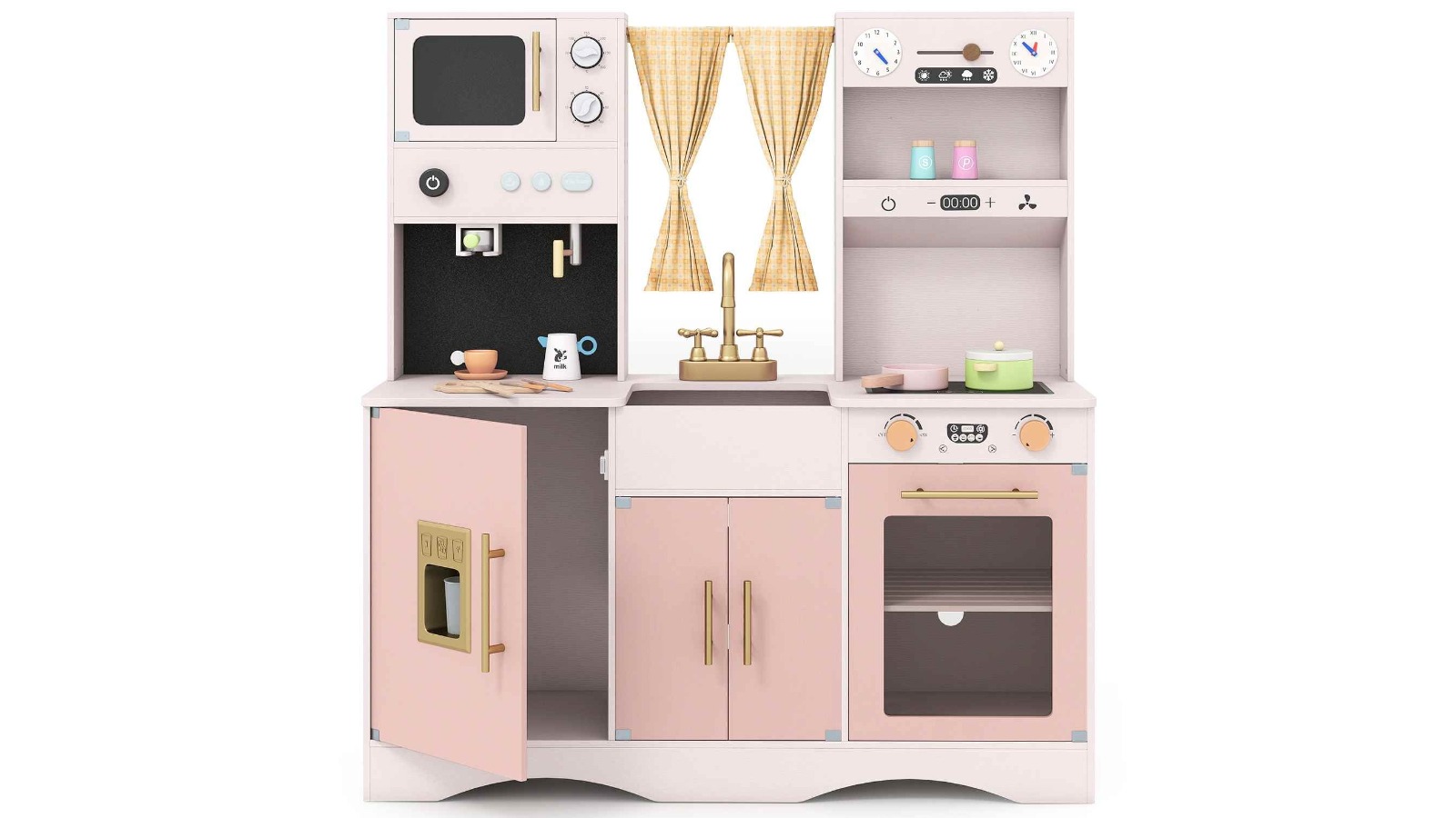 Costway Kitchen Playset with Oven and Full Cooking Accessories - Pink
