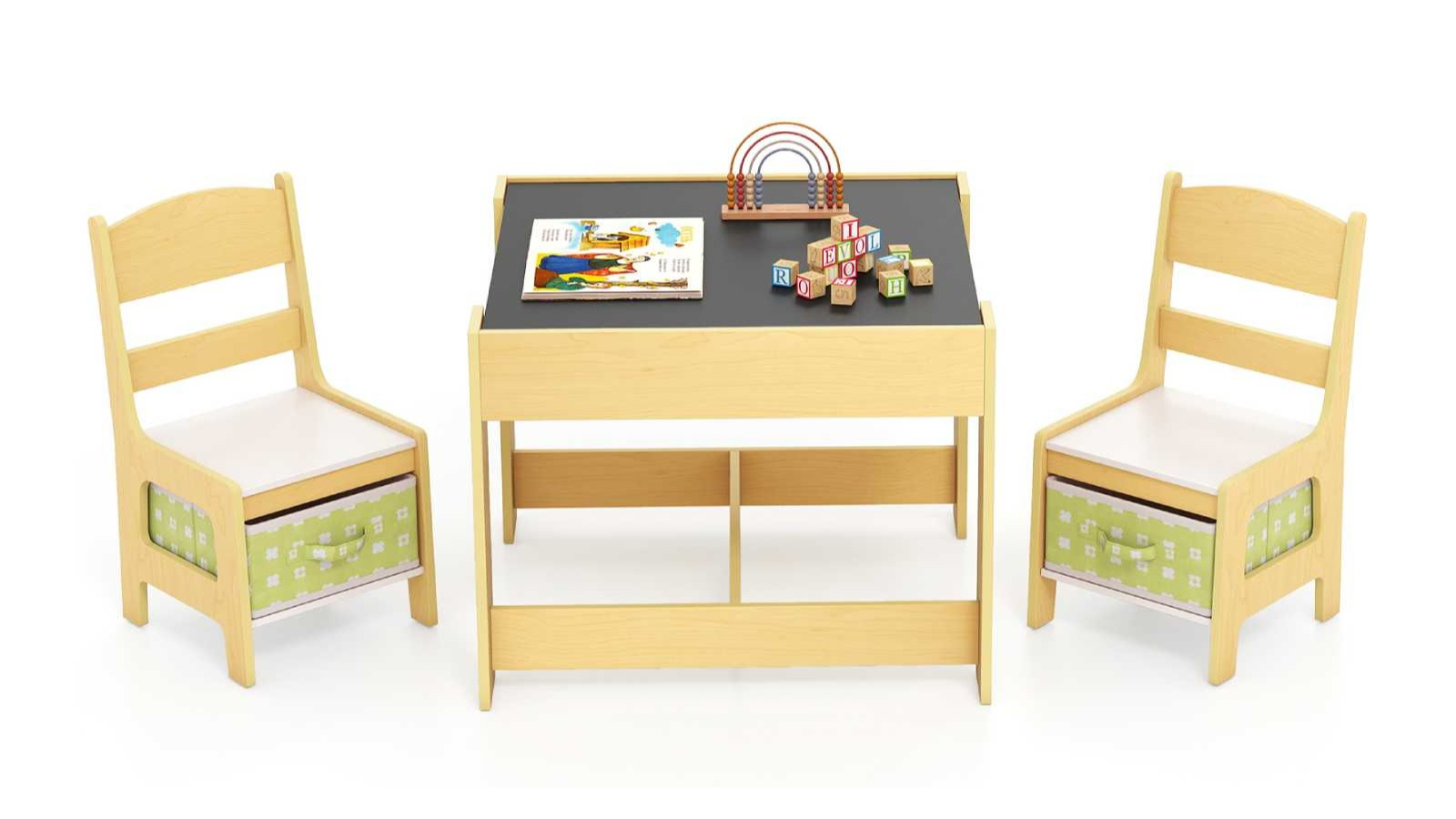 Costway Kids Reversible Activity Table and Chair Set - Green