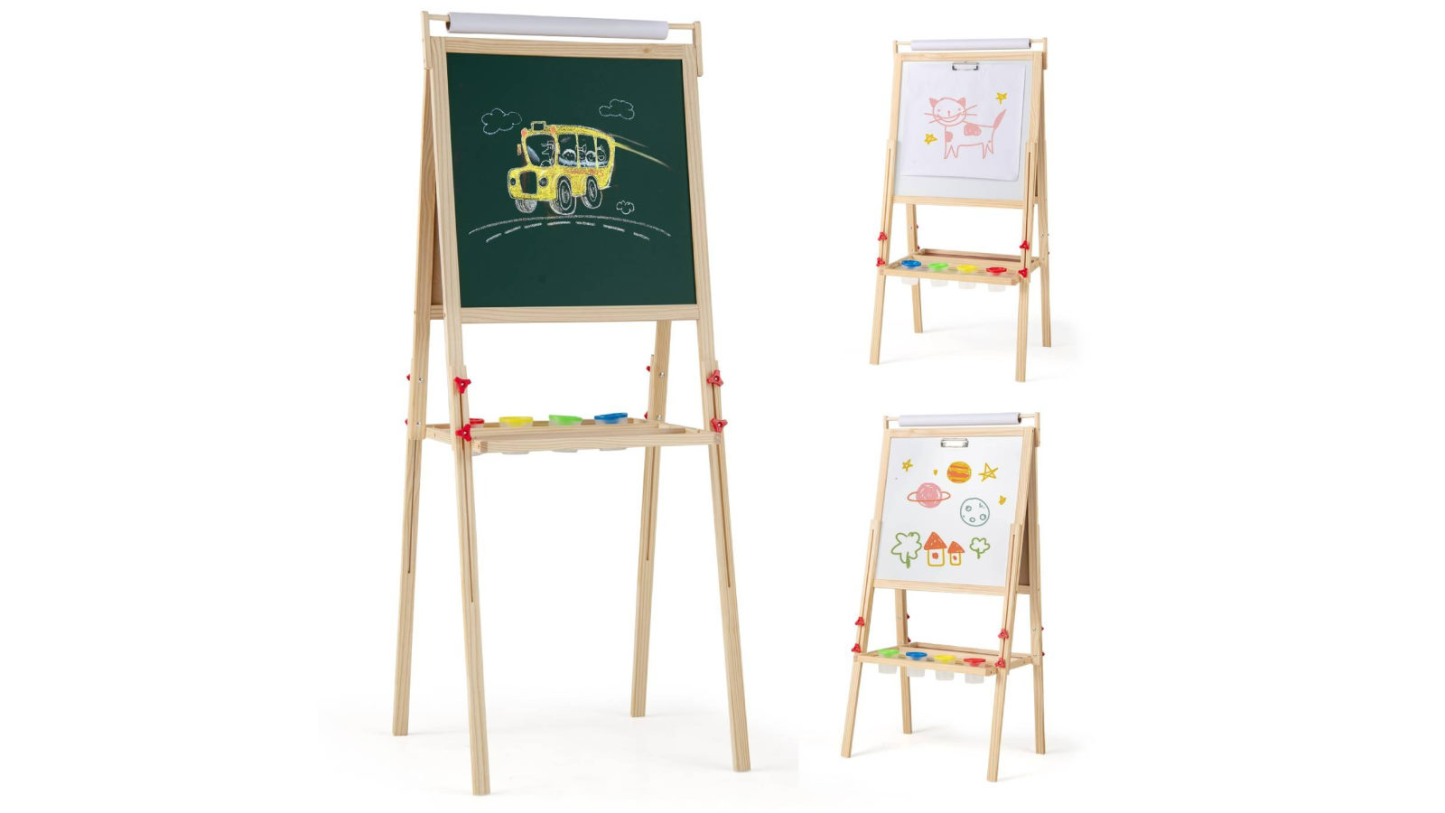 Costway 3 in 1 Easel Height Adjustable Double-sided Wooden Art Easel with Storage Trays