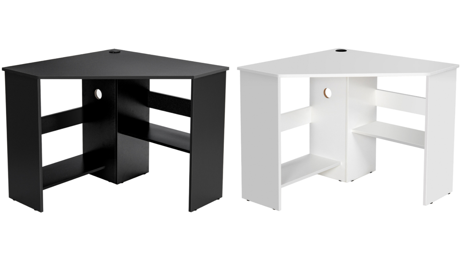 Costway Triangle Computer Table with Storage Shelf Corner Desk