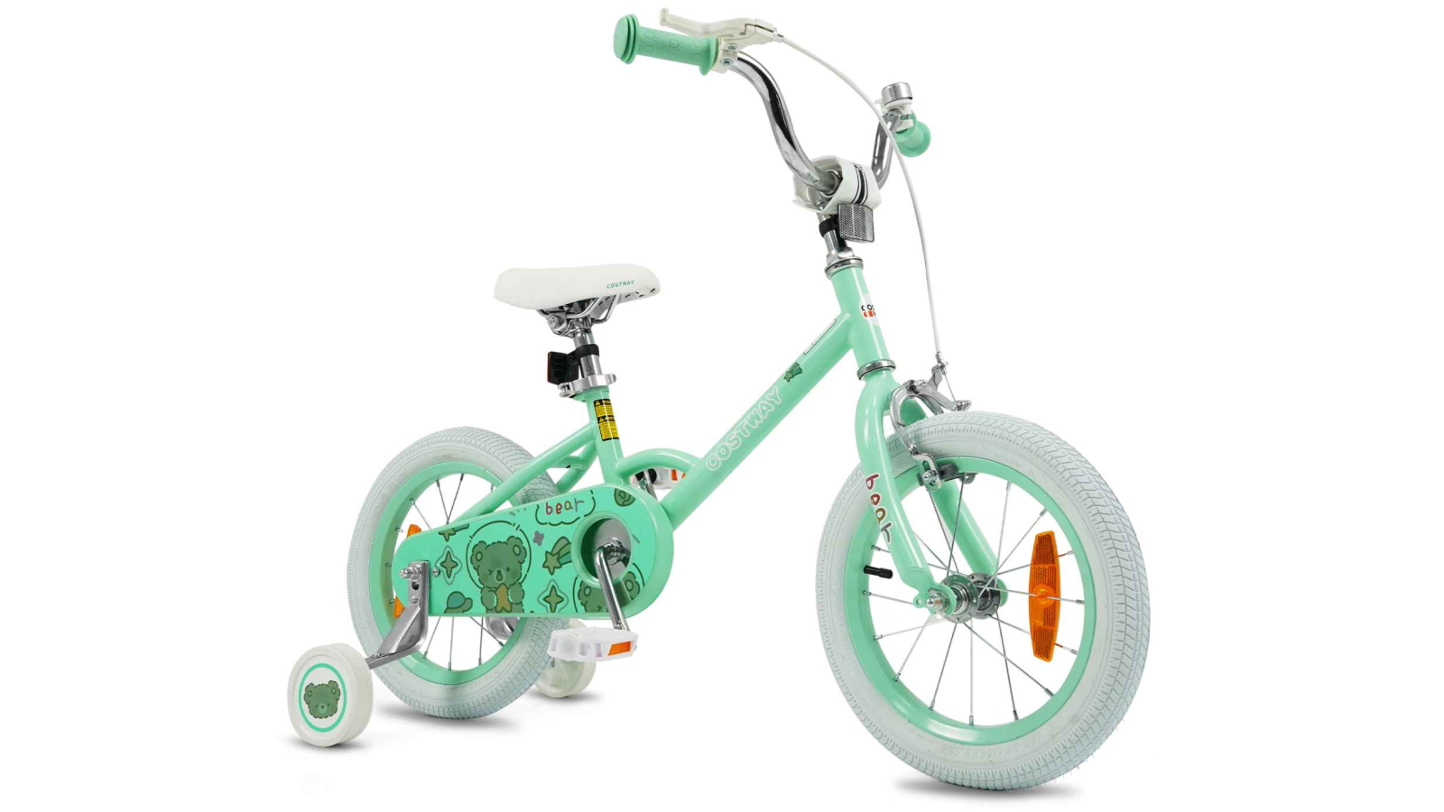 Costway Dual Brake Kids Bike with Adjustable Handlebar/Seat, Detachable Training Wheels and Reflectors - Green