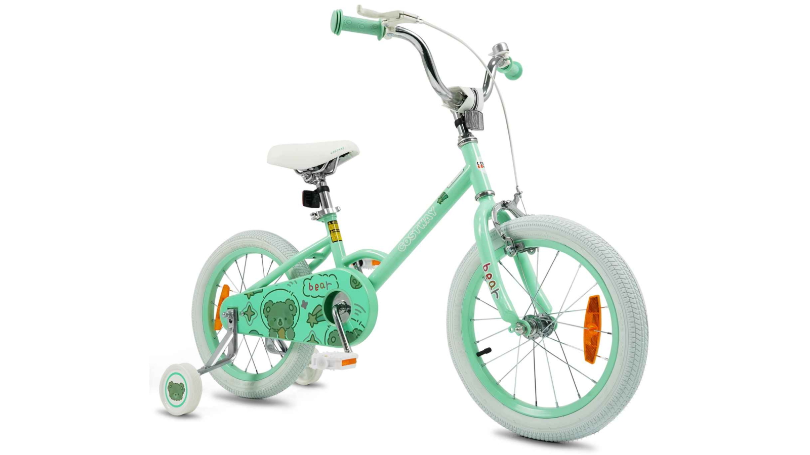 Costway 40cm Dual Brake Kids Bike with Adjustable Handlebar/Seat, Detachable Training Wheels and Reflectors - Green