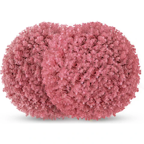 Costway 2 x Artificial Topiary Ball Faux Decorative Ball Faux Green Ball Plant - Pink