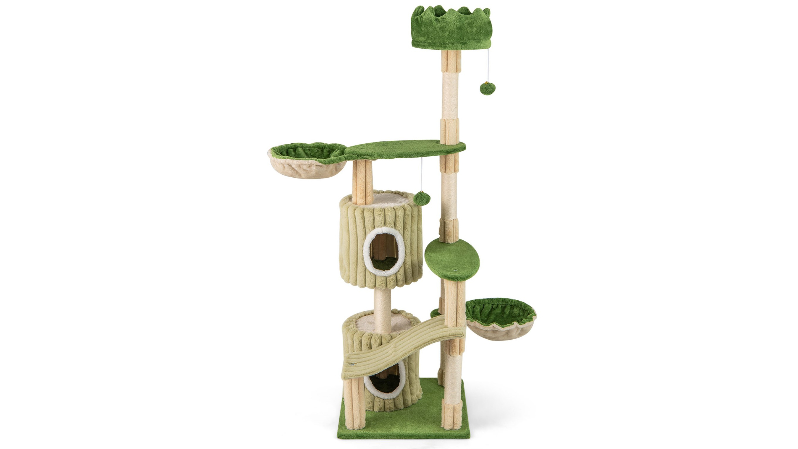 Costway 160cm Striped Cat Tower with Sisal Scratching Post - Green