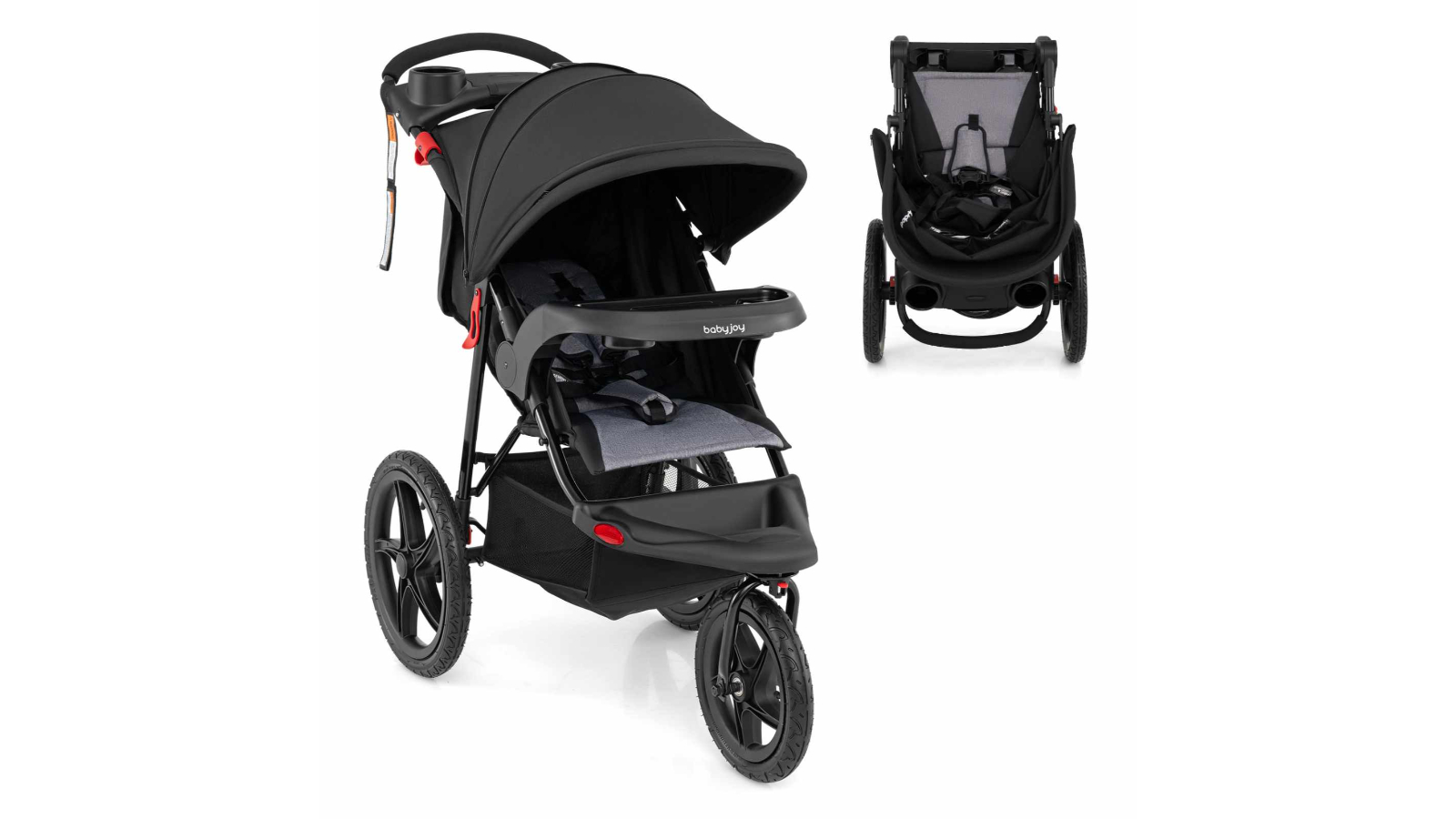 Costway Babies Foldable Jogging Stroller with Canopy - Black
