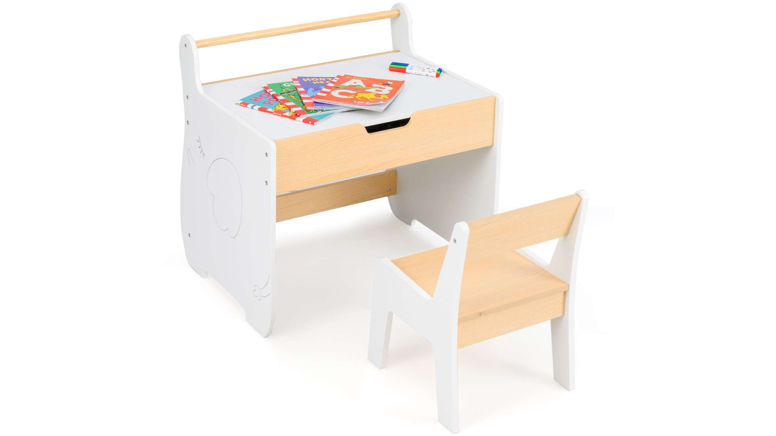Costway 2-in-1 Reversible Table/Chair Set  with Drawer Birthday Gift - White