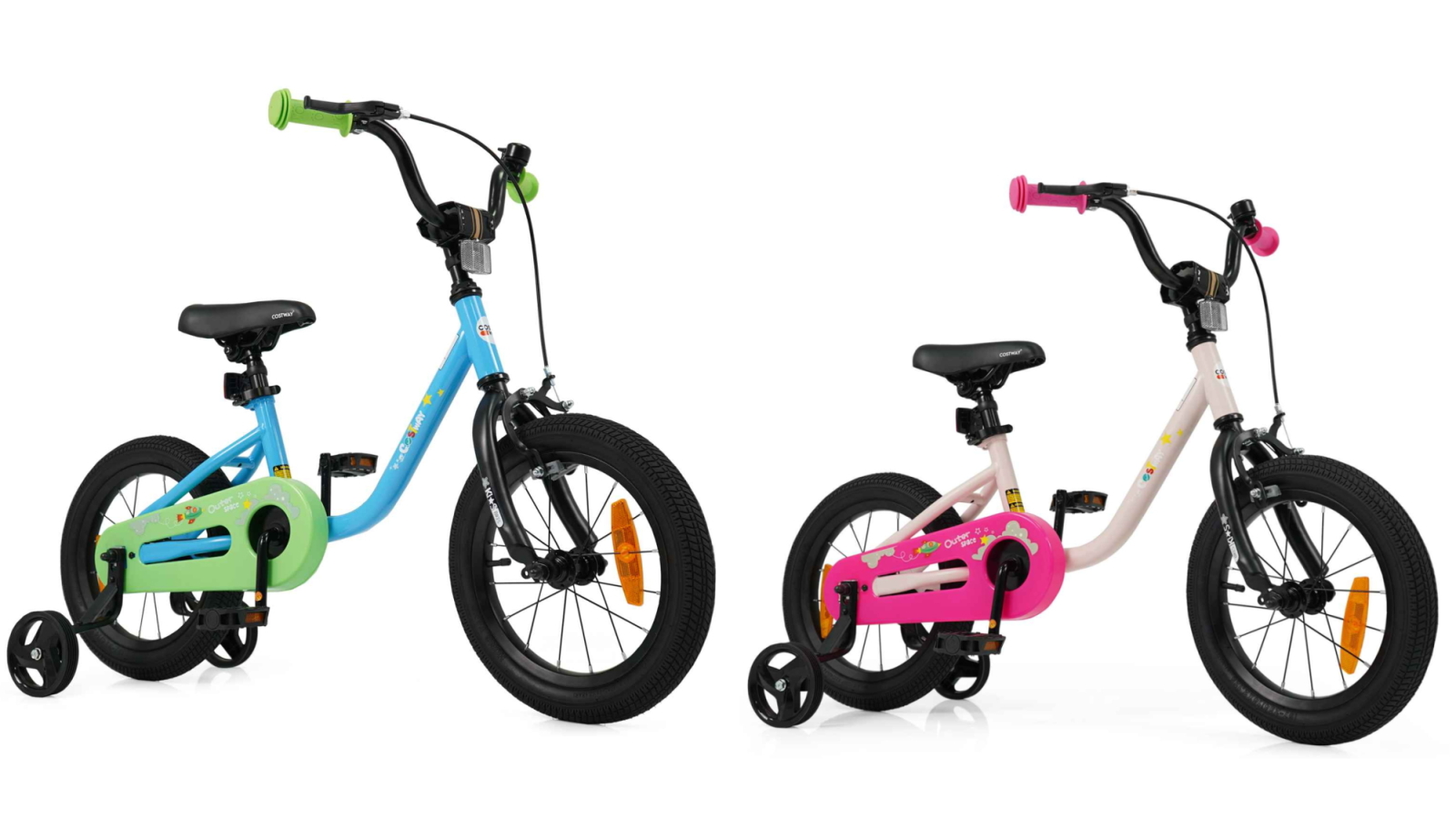 Costway Adjustable Kids Bike with Removable Training Wheel, Bell, Handbrake, Coaster Brake and Reflectors