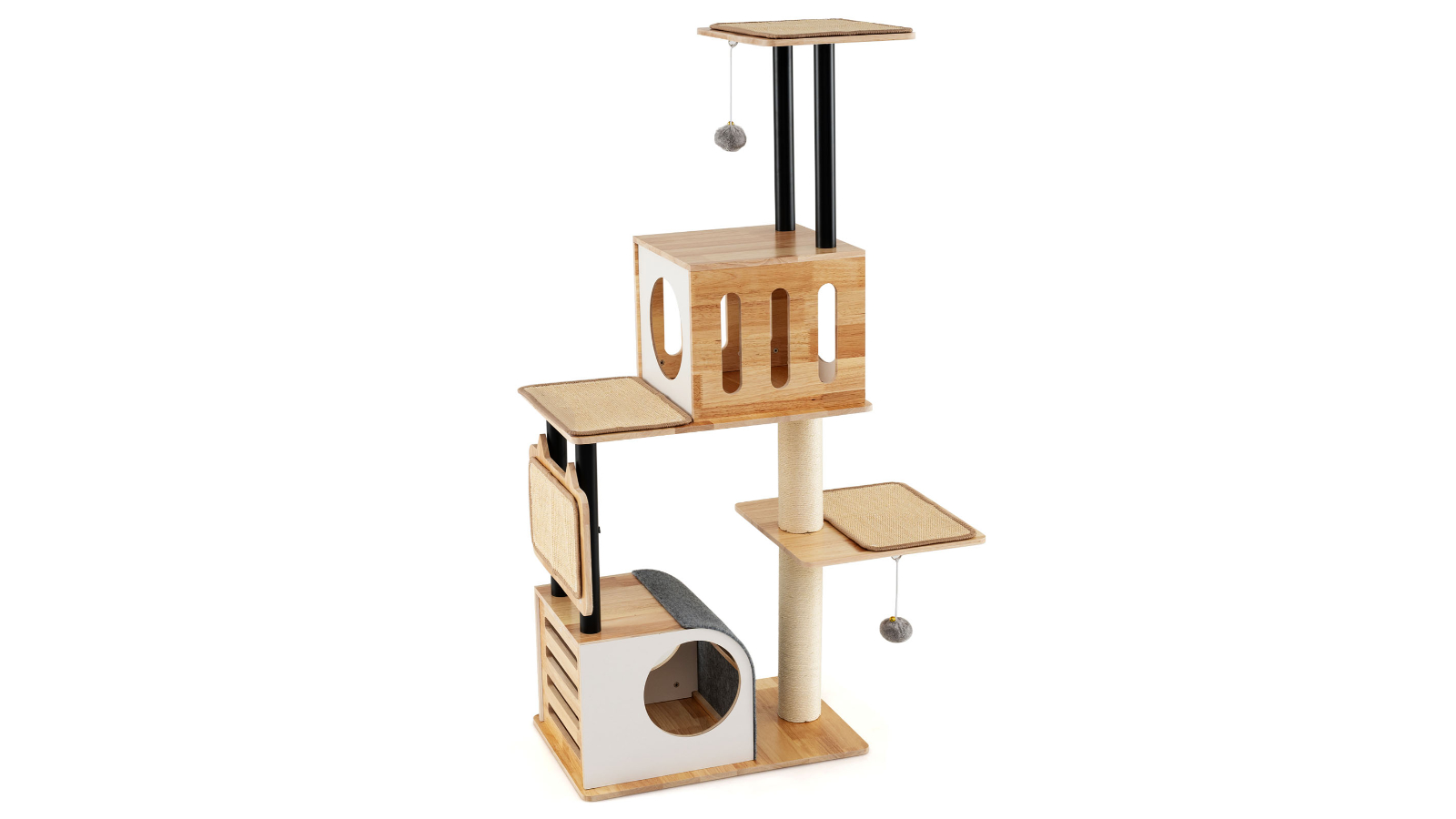 Costway 6-Layer Wood Cat Tree Tower Double Condo House - 143cm