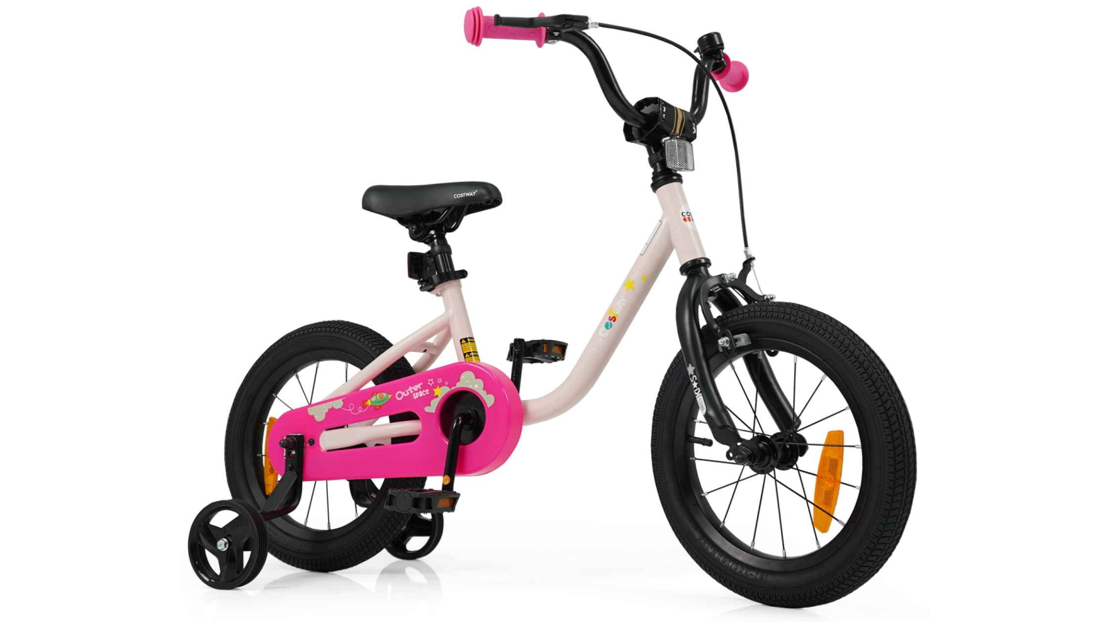 Costway Adjustable Kids Bike with Removable Training Wheel, Bell, Handbrake, Coaster Brake and Reflectors - Ages 3-5, Pink