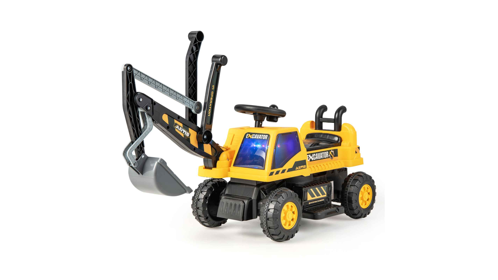 Costway Kids Ride-on Electric Adjustable Excavator Truck with Storage and Music LED Light