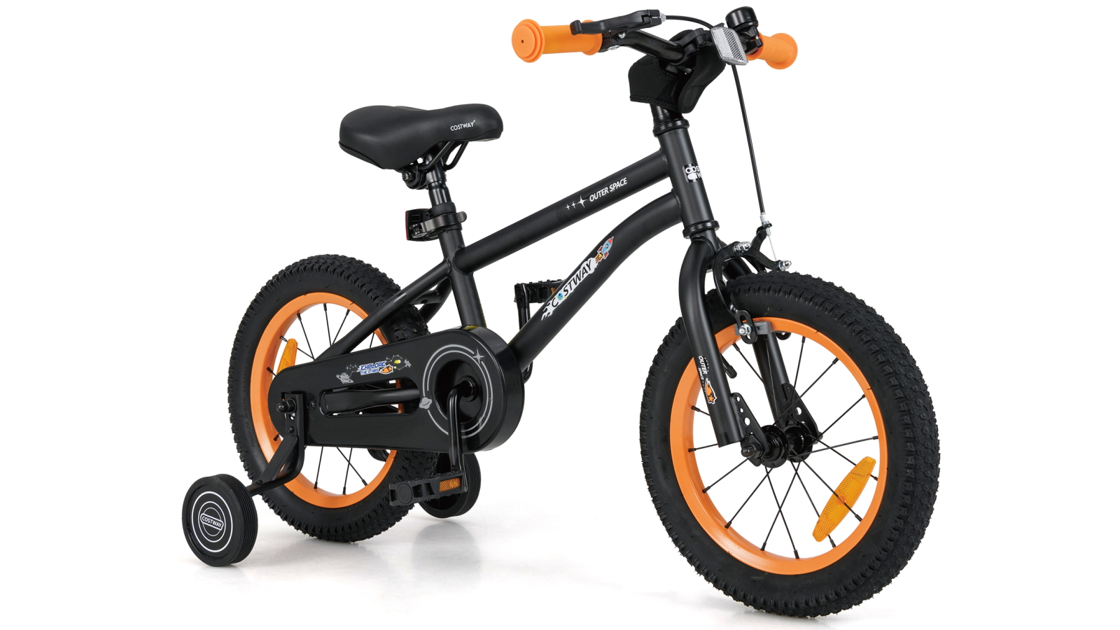 Costway 36cm Kids Bike with Removable Training Wheels, Adjustable Saddle and Safe Reflectors - Black