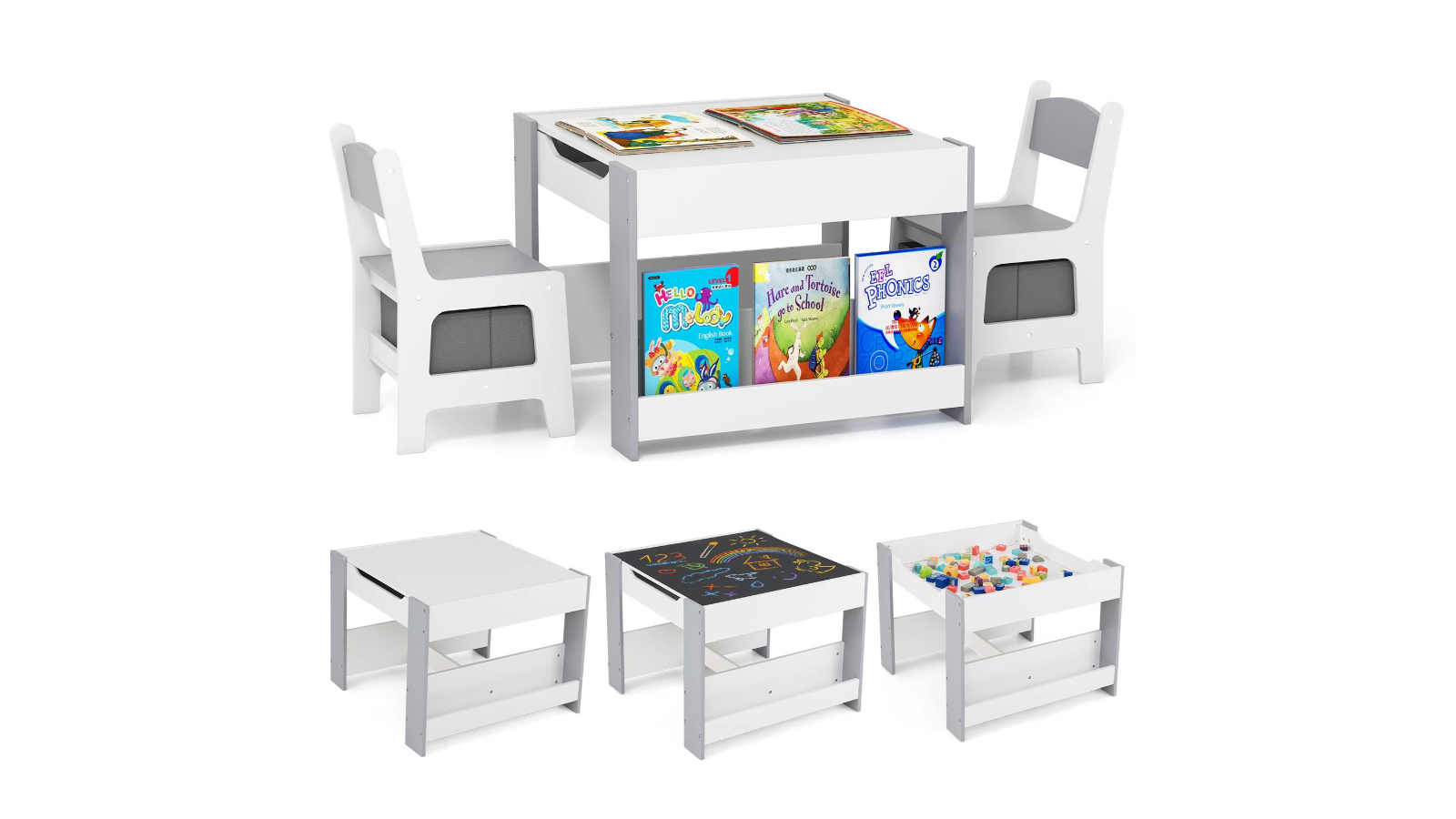 Costway 4-in-1 Grey Table and Chair Set