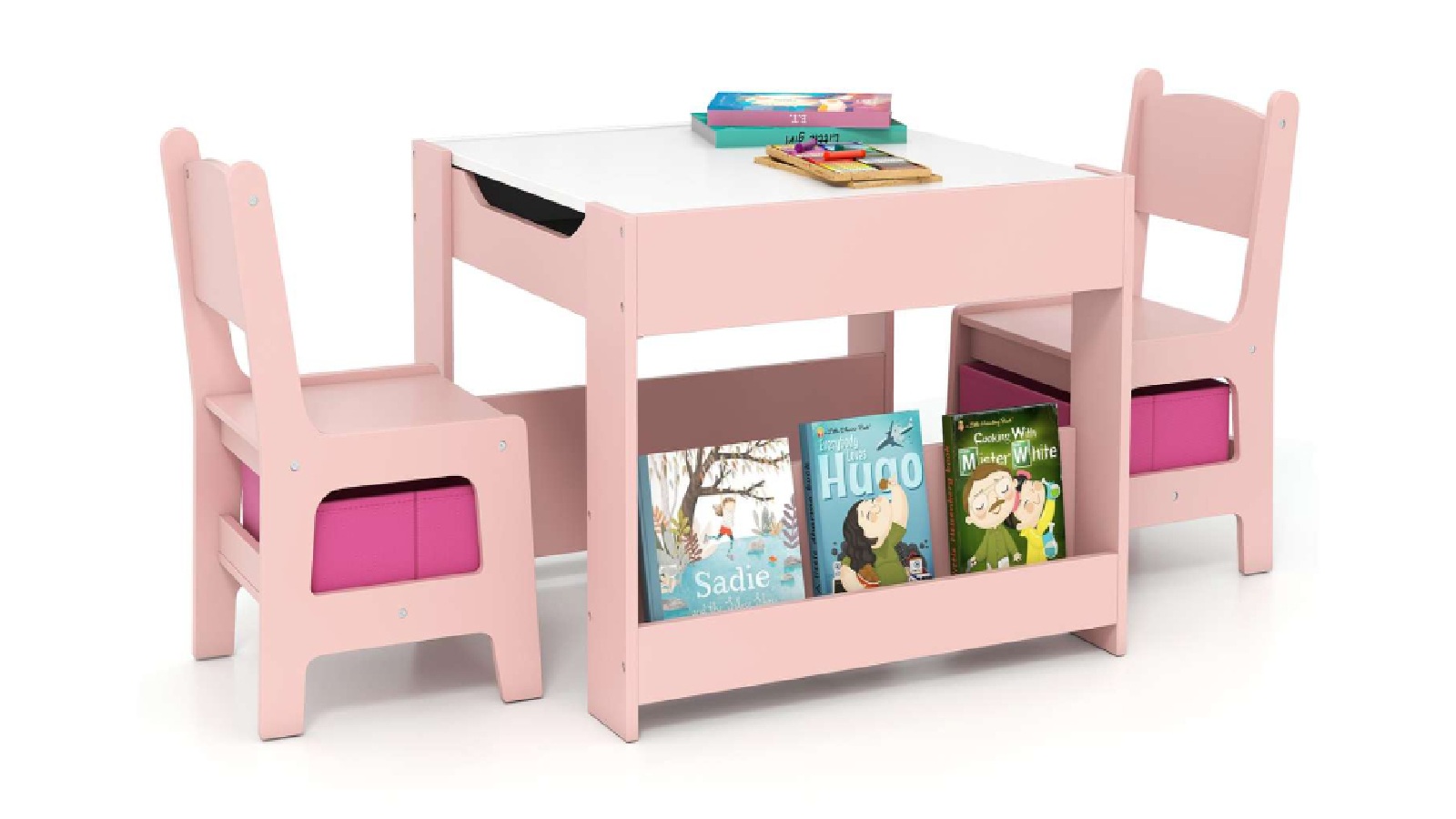 Costway 4-in-1 Pink Wooden Detachable Table and Chair Set