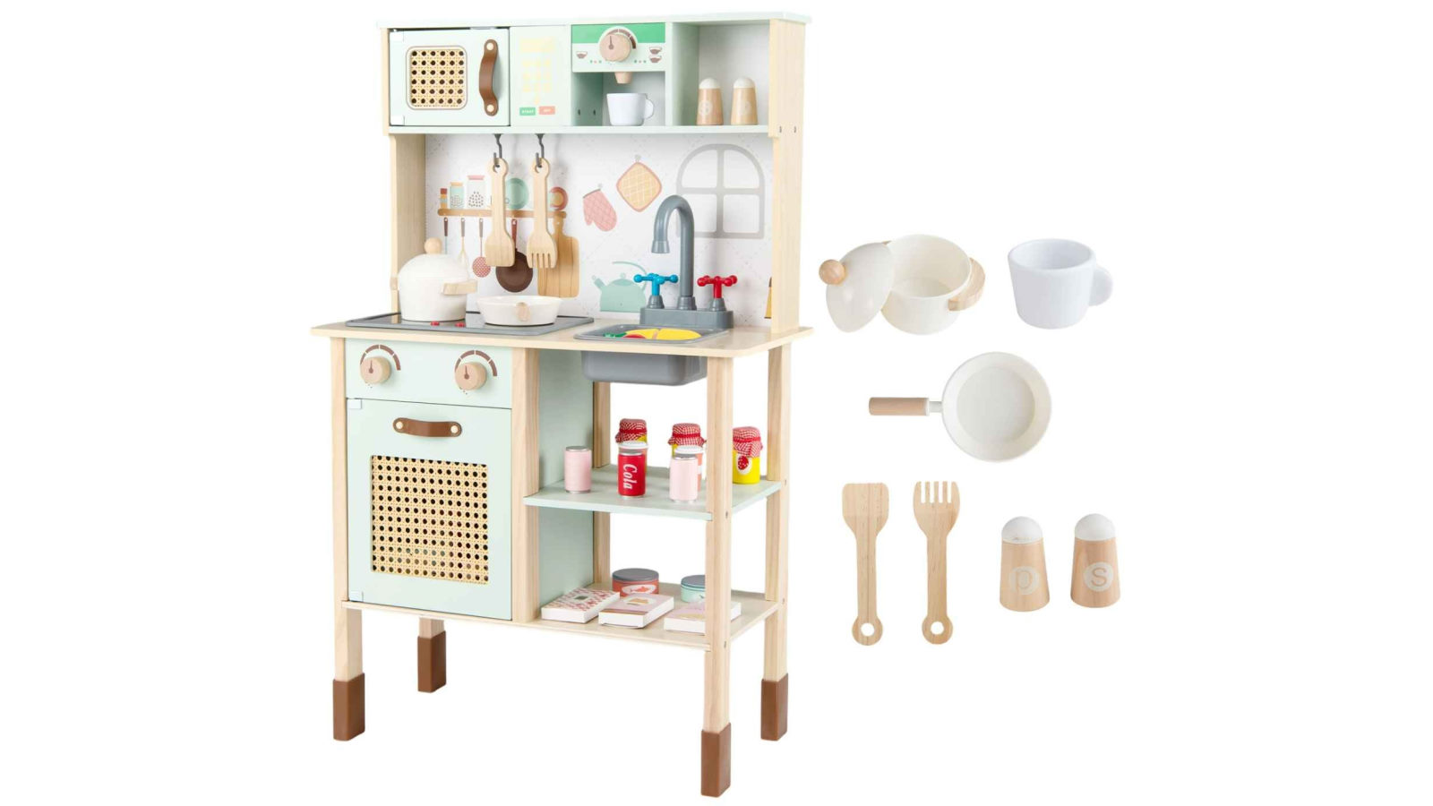 Costway 2 in1 Retro Toy Play Kitchen Set Oven Stove Playset Montessori Gift with Faucet Sink