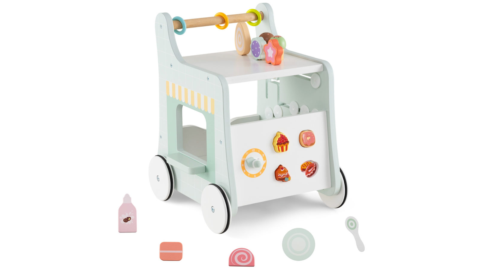 Costway 2 in 1 Wooden Walker Babies Dessert Station Montessori Push Pull Walking Activity Toy - Green
