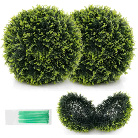 Costway 2 Piece 55cm Artificial Plant Topiary Ball Tree Faux Potted Plant Decoration