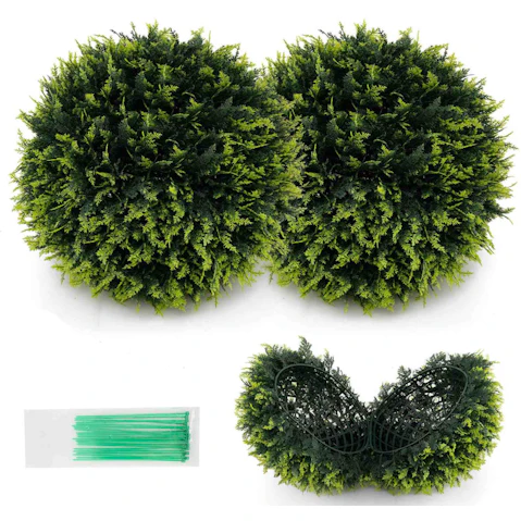 Costway 2 Piece 45cm Artificial Plant Topiary Ball Tree Faux Potted Plant Decoration