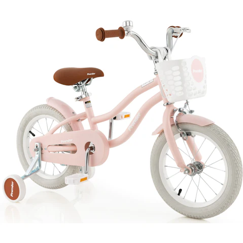 Costway 36cm Girls Bike with Training Wheels, Basket and Adjustable Handlebar/Seat