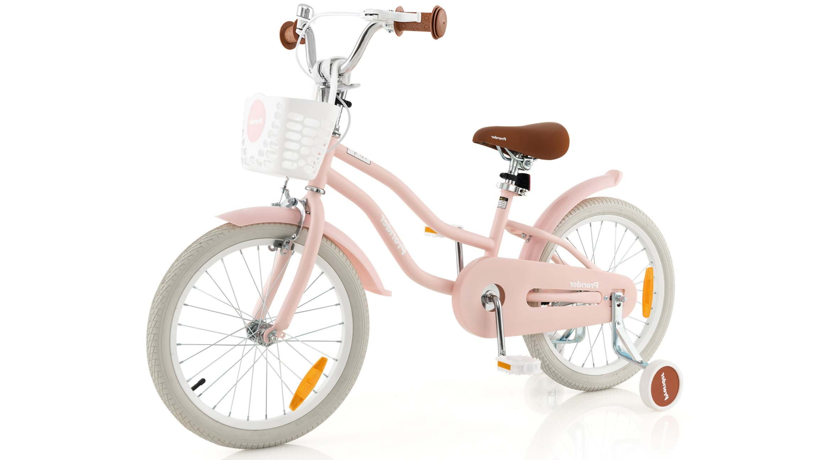 Costway 46cm Girls Bike with Training Wheels, Basket and Adjustable Handlebar/Seat - Pink