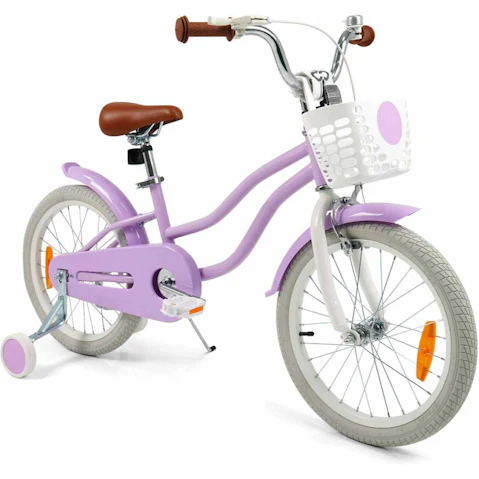 Costway 46cm Balance Bike with Training Wheels and Saddle - Purple