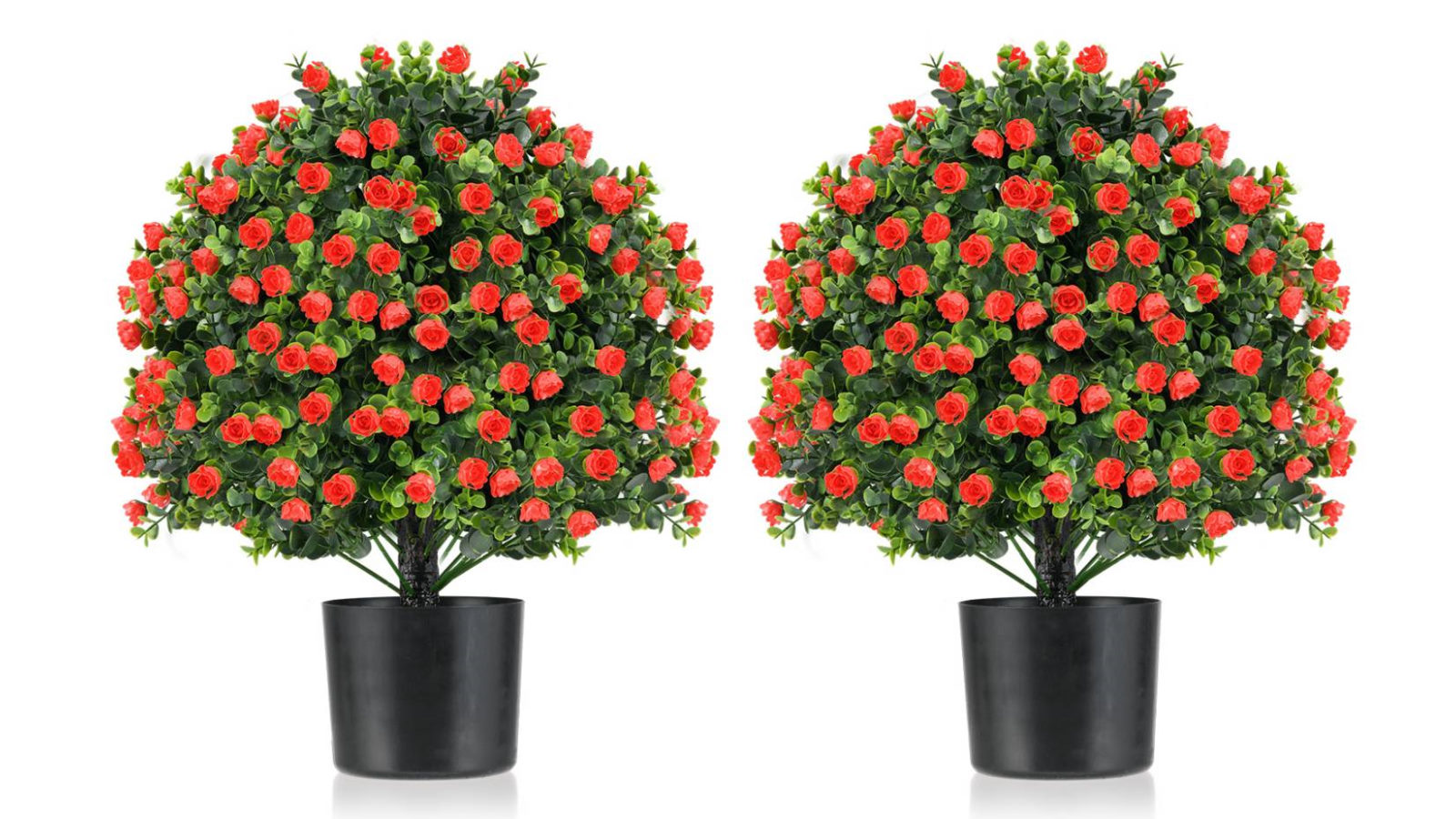 Costway 2 Pack Artificial Rose Topiary Ball Tree Faux Shrub Bushes with Flowers Potted Fake Decorative Plant