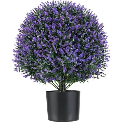 Costway 2 Pack Artificial Lavender Topiary Ball Tree Faux Shrub Bushes with Flowers Potted Fake Decorative Plant