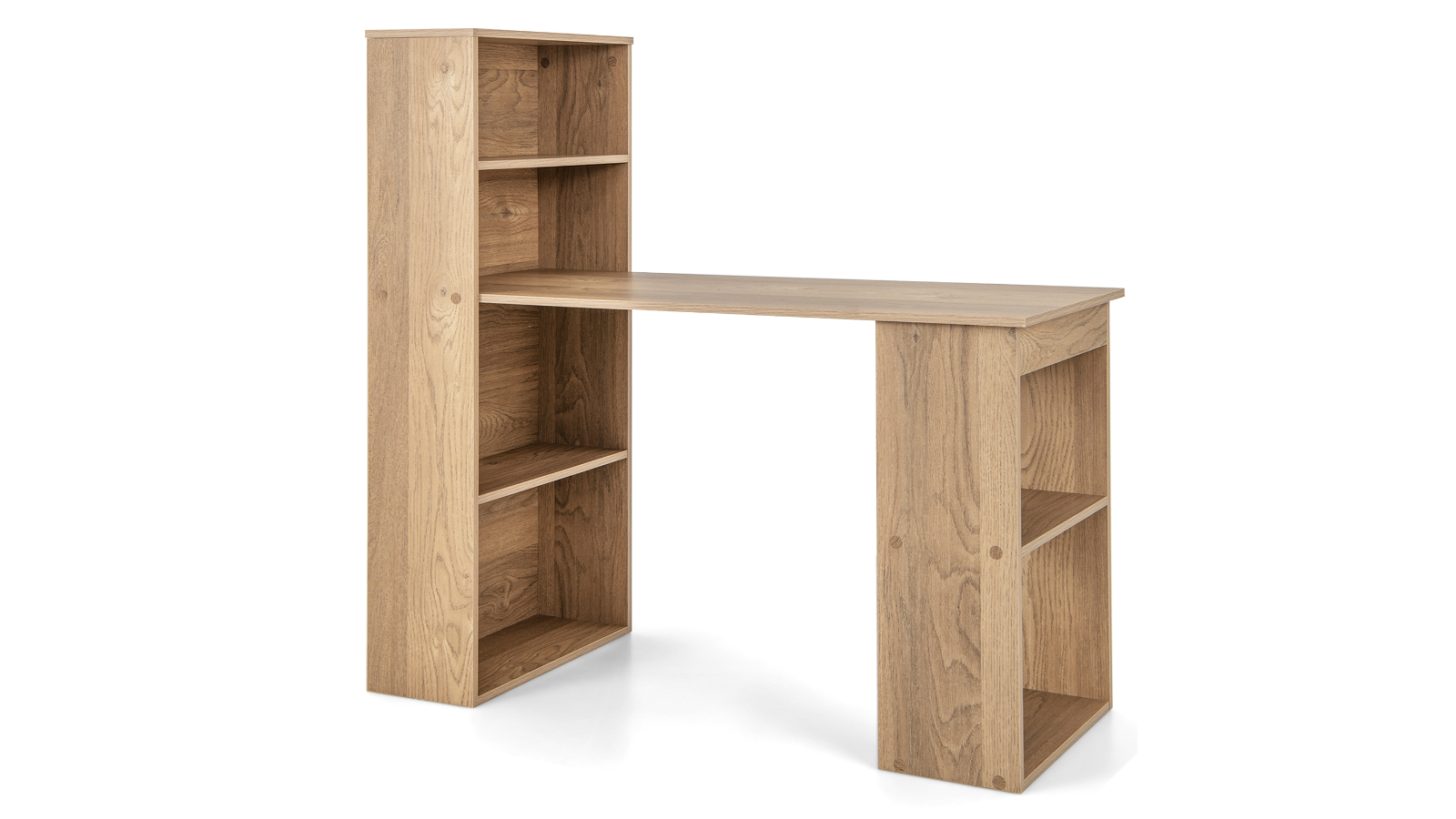 Costway Ample Computer Desk with Bookshelf Storage - Natural