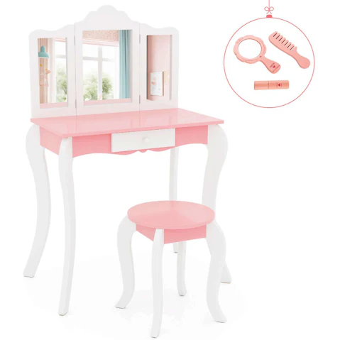 Costway 2-in-1 Tri-Folding Princess Dressing Table with Storage Drawer