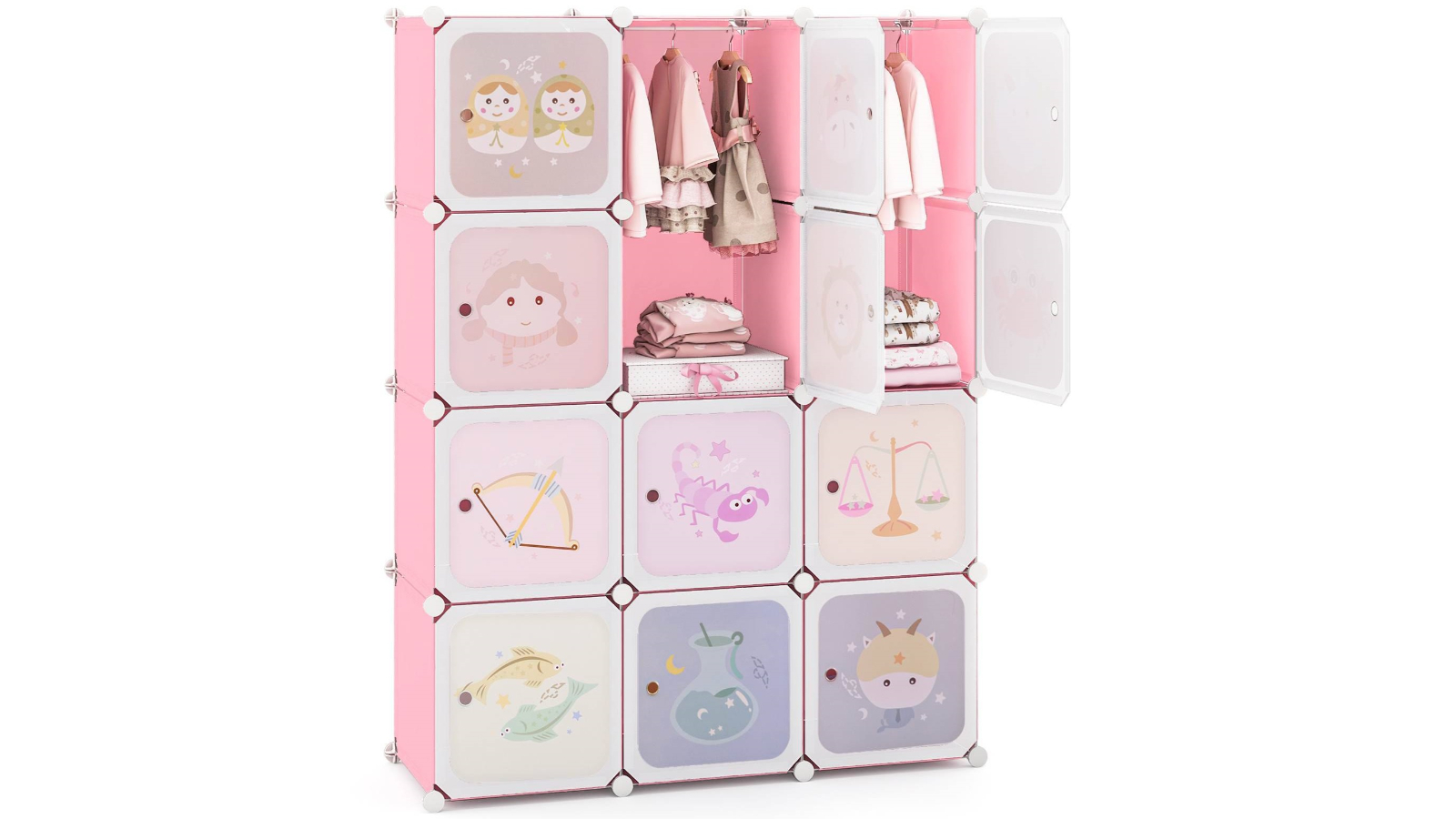 Costway 12 Cube Portable Wardrobe Closet with Zodiac Pattern - Pink
