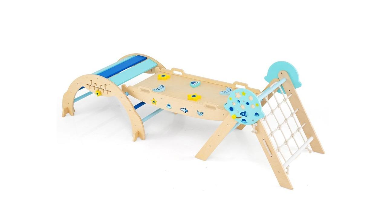 Costway 3-in-1 Triangle/Arch Climbing Frame and Ramp Gym Maze Playset - Blue