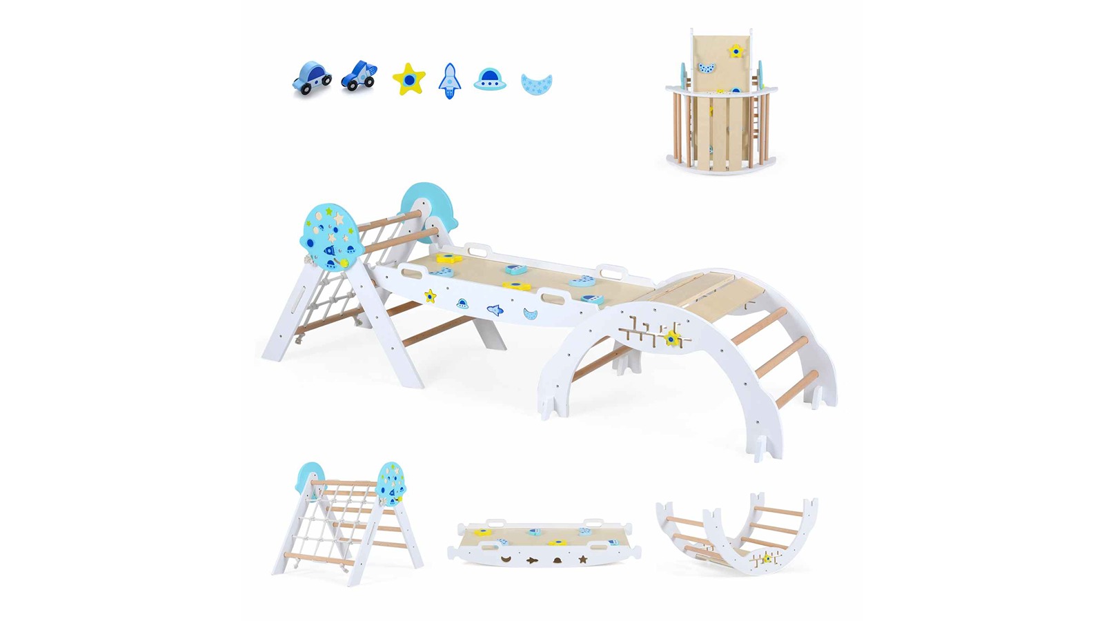 Costway 3-in-1 Triangle/Arch Climbing Frame and Ramp Gym Maze Playset - White