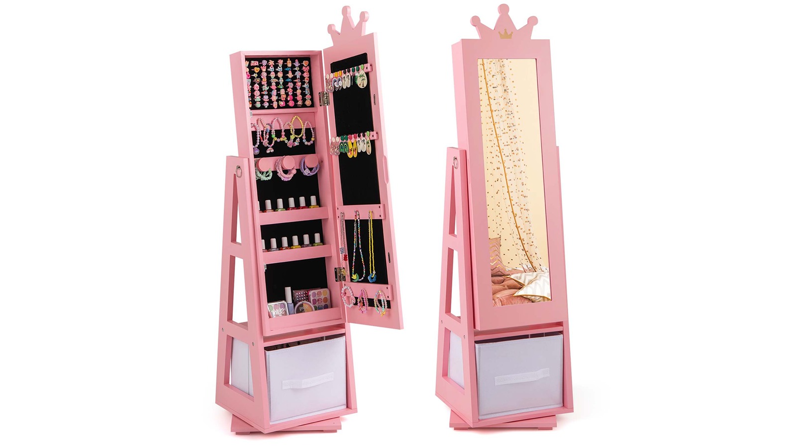 Costway 3-in-1 360 Degree Swivel Jewelry Cabinet with Rear Rack - Pink