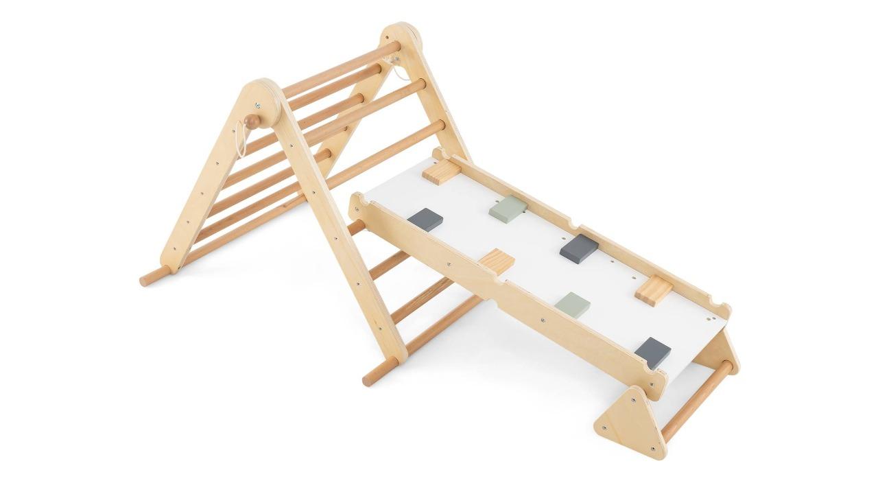 Costway 3-in-1 Adjustable Pikler Triangle Frame Playset with Dual Wooden Side Ramp 