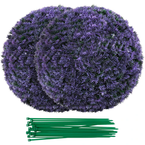 Costway 2 Piece 38cm Artificial Topiary Ball Faux Lavender Decorative Ball Plant