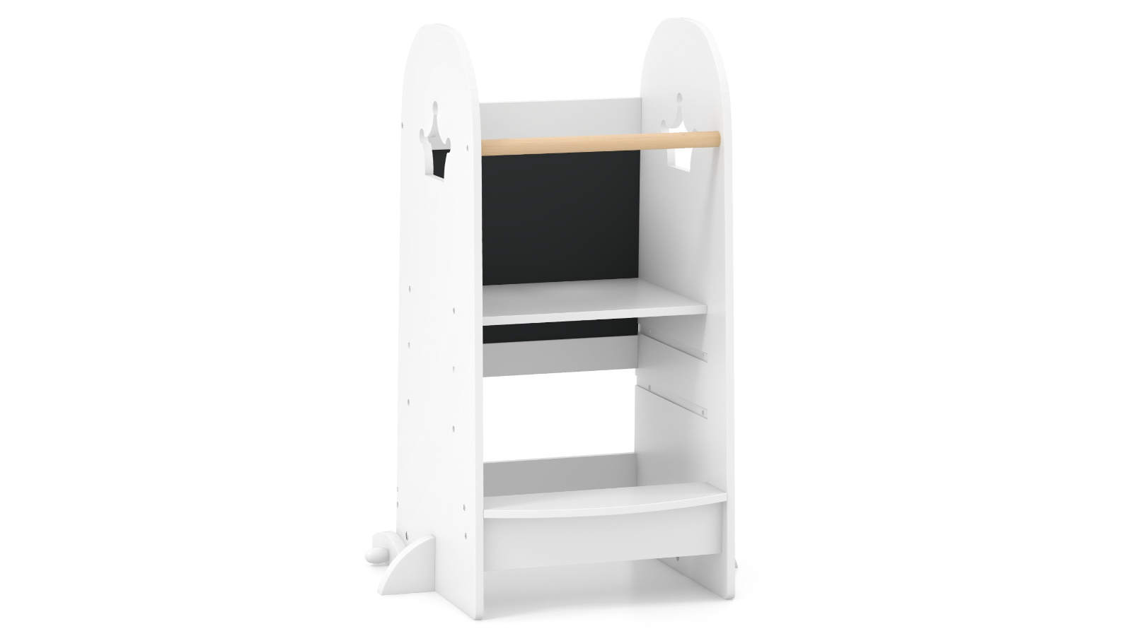 Costway Wooden Standing Tower Step Stool with 3-Level Adjustable Platform, Double-Sided Chalkboard