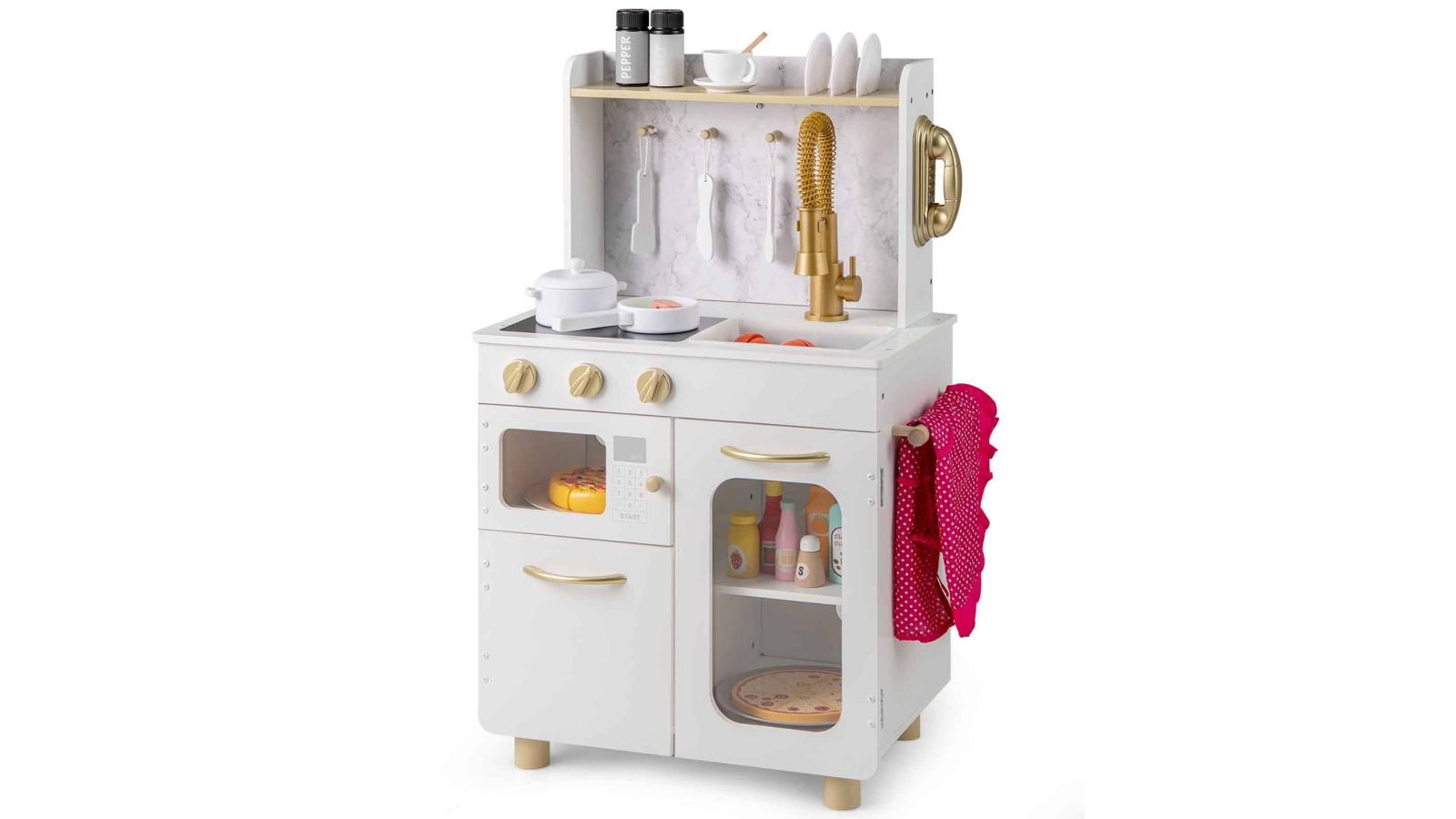 Costway Wooden Kitchen Playset with Faucet, Microwave, and Oven