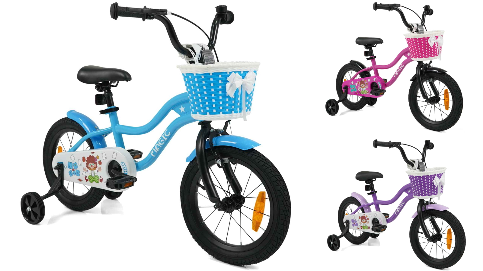 Costway Dual Brake Kid Bike with Training Wheels, Adjustable Seat/Handlebar and Basket