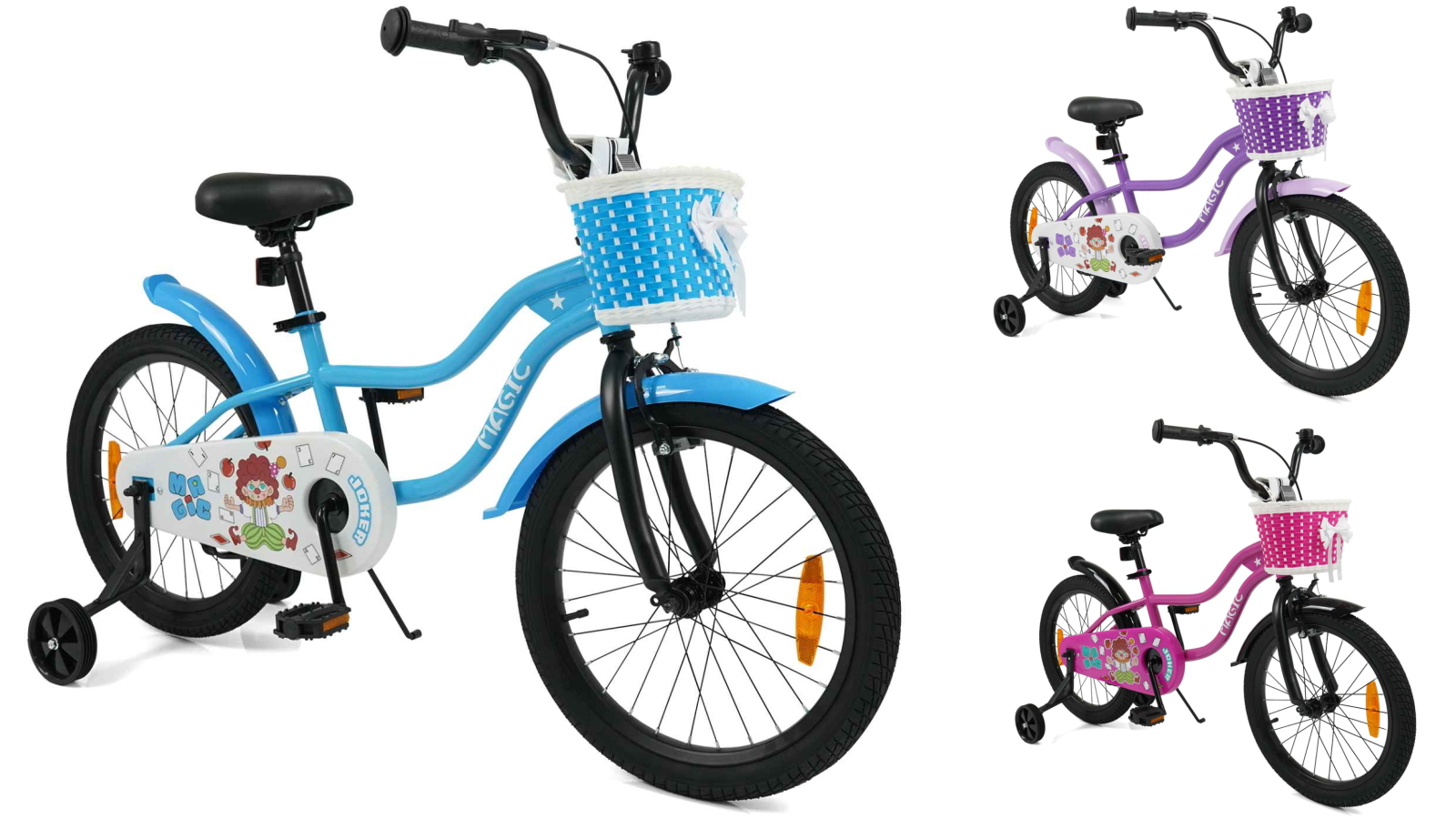 Costway 45cm Dual Brake Adjustable Kid Bike with Training Wheels, Kickstand and Basket