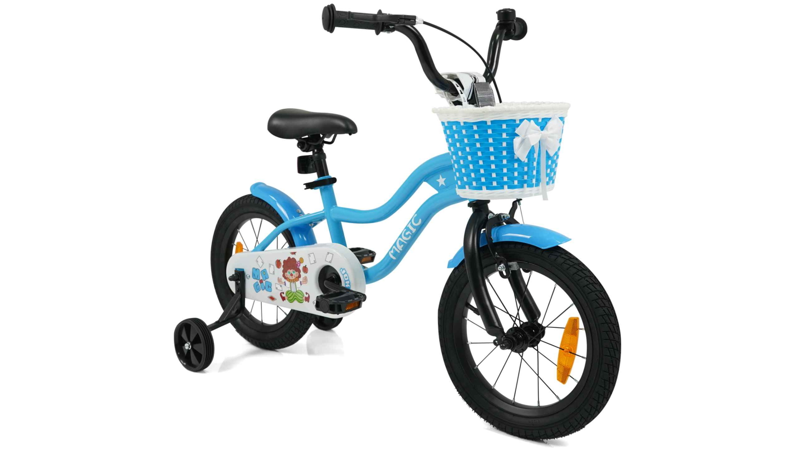 Costway 35cm Dual Brake Kid Bike with Training Wheels, Adjustable Seat/Handlebar and Basket - Blue