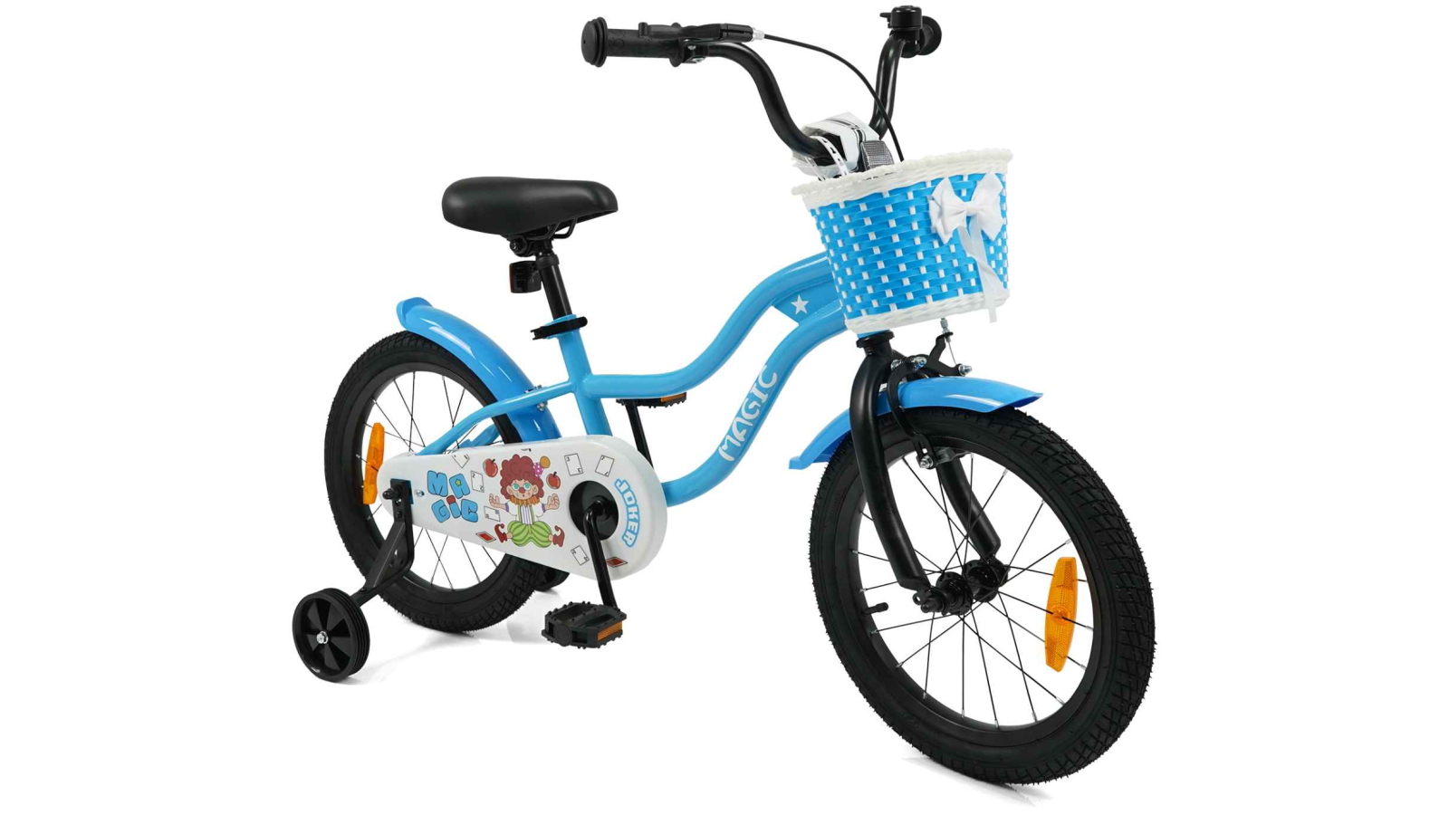 Costway 40cm Dual Brake Kid Bike with Training Wheels, Adjustable Seat/Handlebar and Basket - Blue