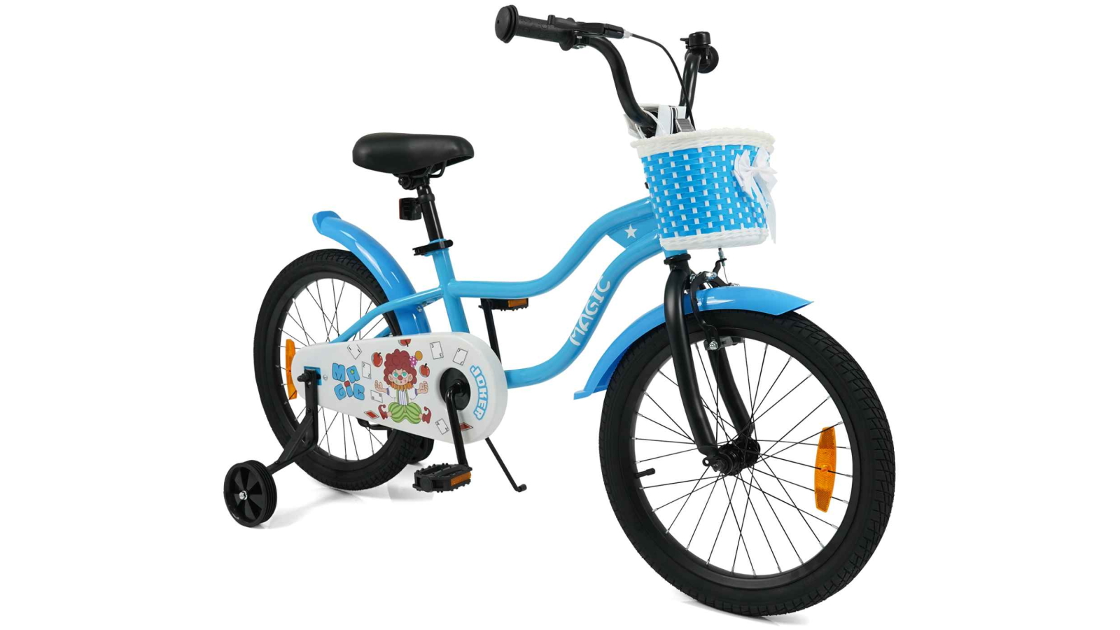 Costway 45cm Dual Brake Adjustable Kid Bike with Training Wheels, Kickstand and Basket - Blue