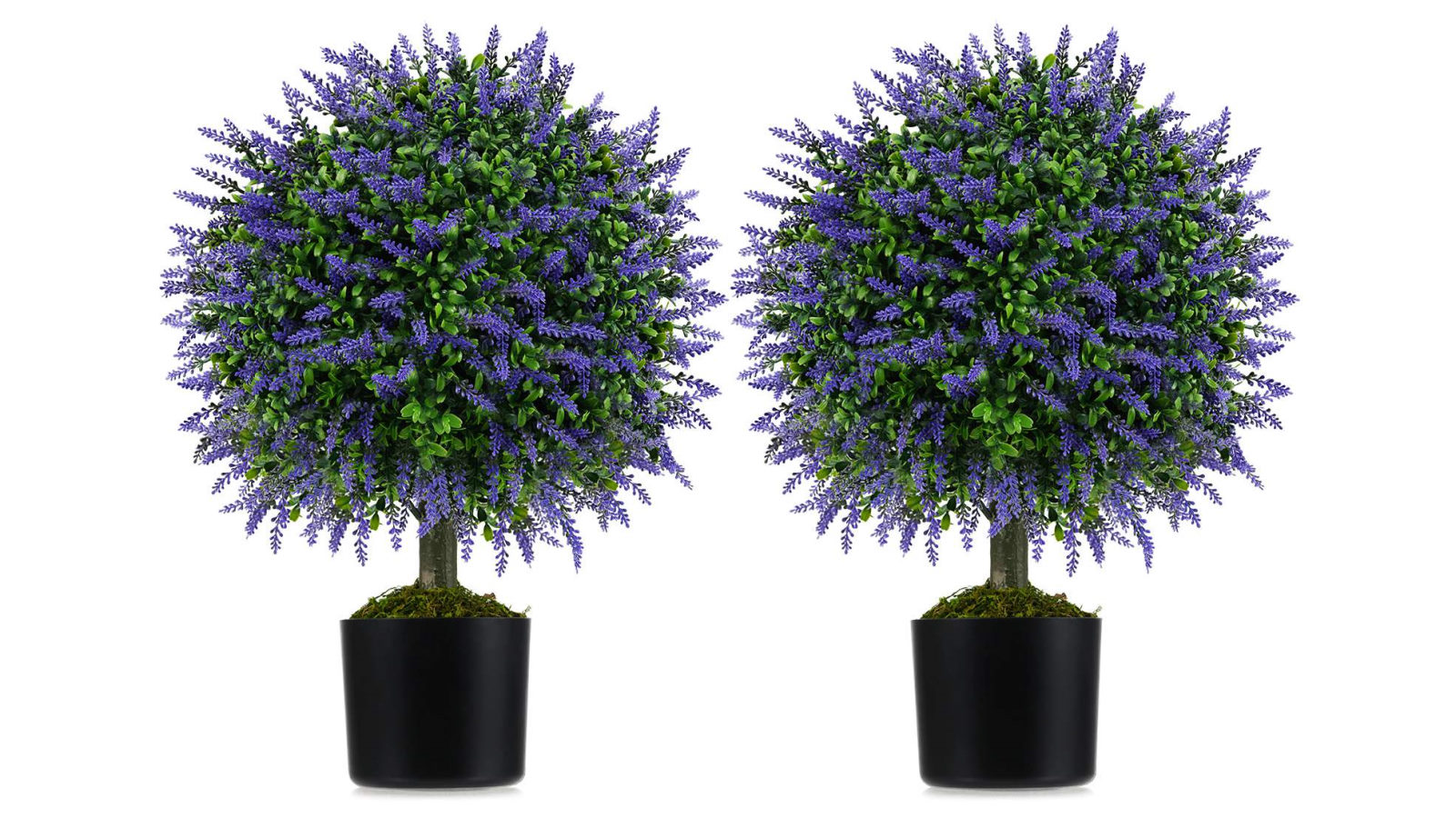Costway Set of 2 58cm Artificial Lavender Topiary Ball Trees Fake Boxwood Potted Decorative Plant