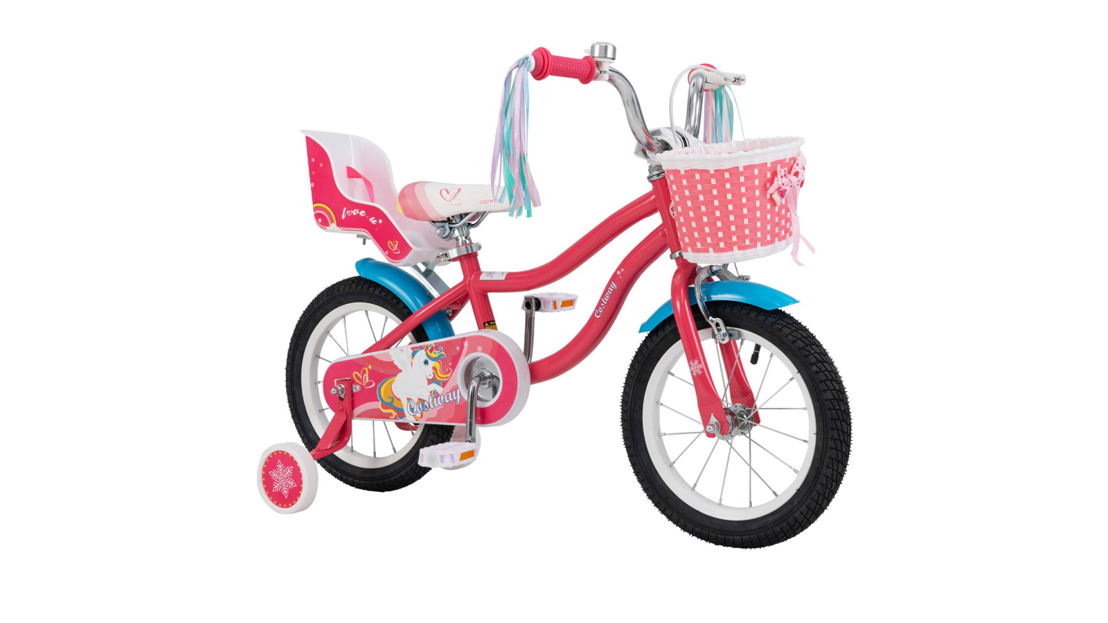 Costway Bicycle with Training Wheels and Basket - Pink