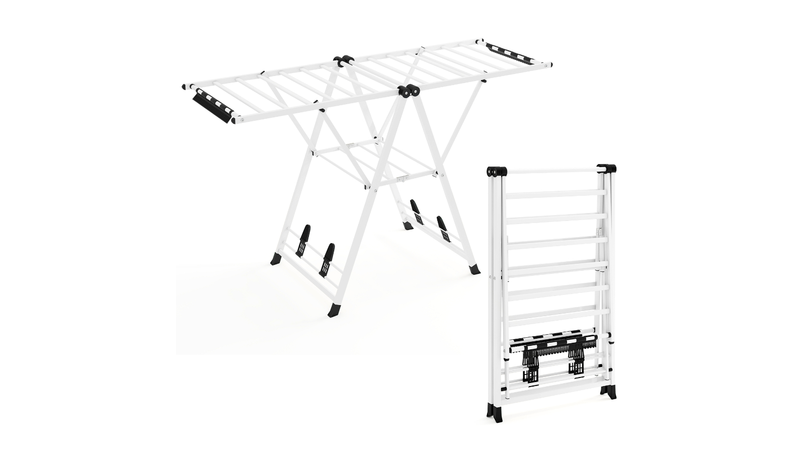Costway Foldable Drying Rack with Rails Gullwing Clothing Stand - White