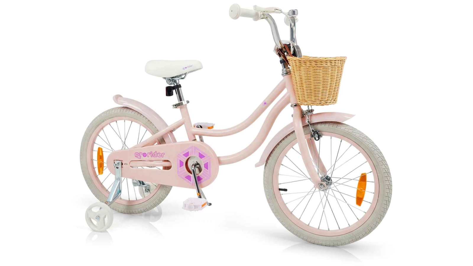 Costway 46cm 95% Pre-assembled Bike with Training Wheels and Retro Basket - Pink