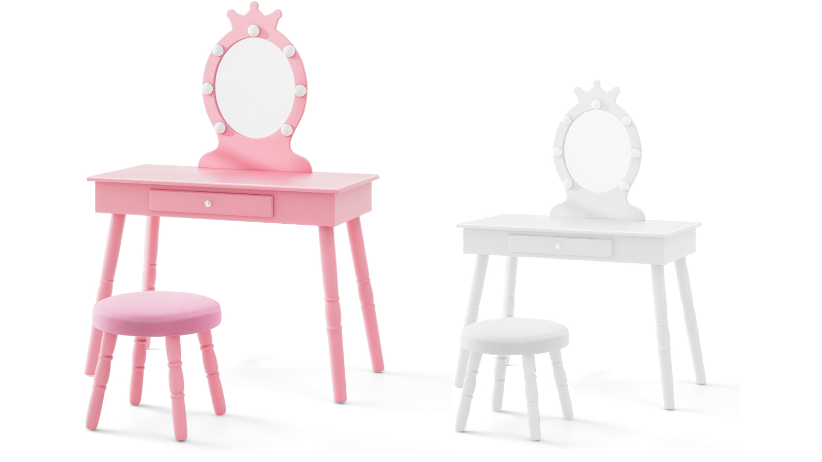 Costway 2-in-1 Kids Princess Vanity Table Set with Mirror
