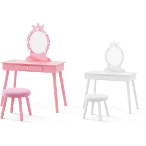Costway 2-in-1 Kids Princess Vanity Table Set with Mirror