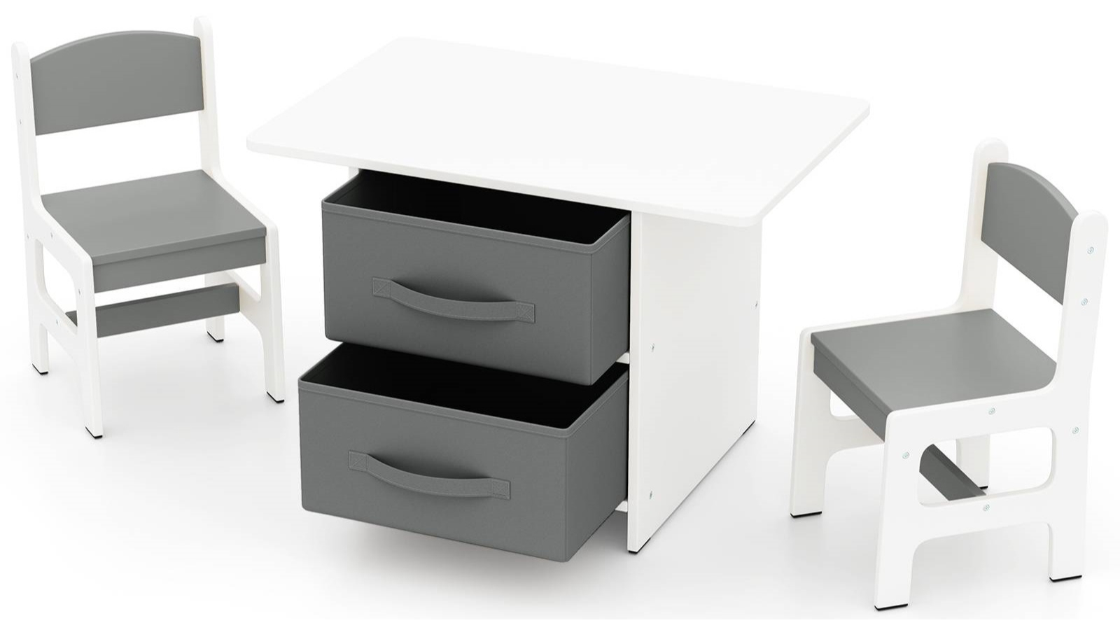 Costway 3 Piece Table Chair Set with 2 Fabric Storage Bin
