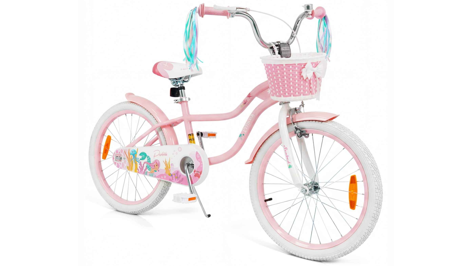 Costway 51cm Mermaid Girls Adjustable Bike with Hand/Coaster Brakes, Basket and Streamers - Pink