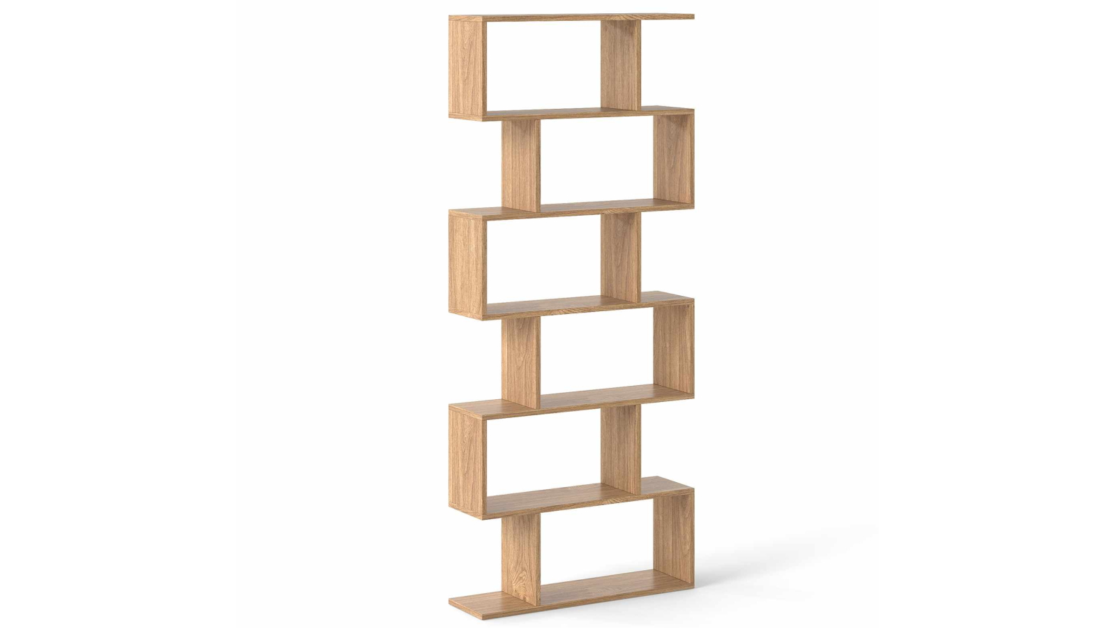 Costway S-Shape 6-Tier Wooden Natural Bookshelf Display and Storage Rack